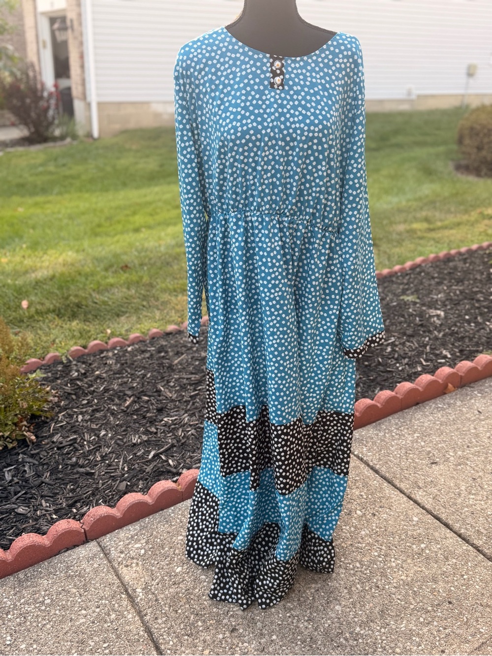 SHEIN Blue and Black Polka Dot Tiered Maxi Dress